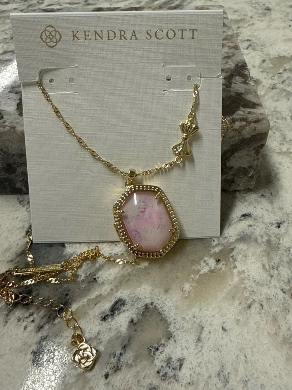 Kendra Scott Gold Plated Pink Stone Pendant Necklace LoveShackFancy